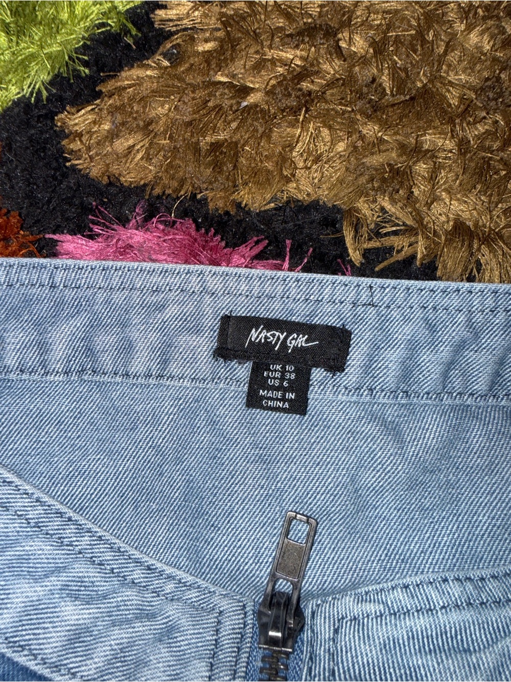 Denim Zip-Front Mini Skirt with Palm Appliqué - Blue NASTY GAL - Picture 4 of 5